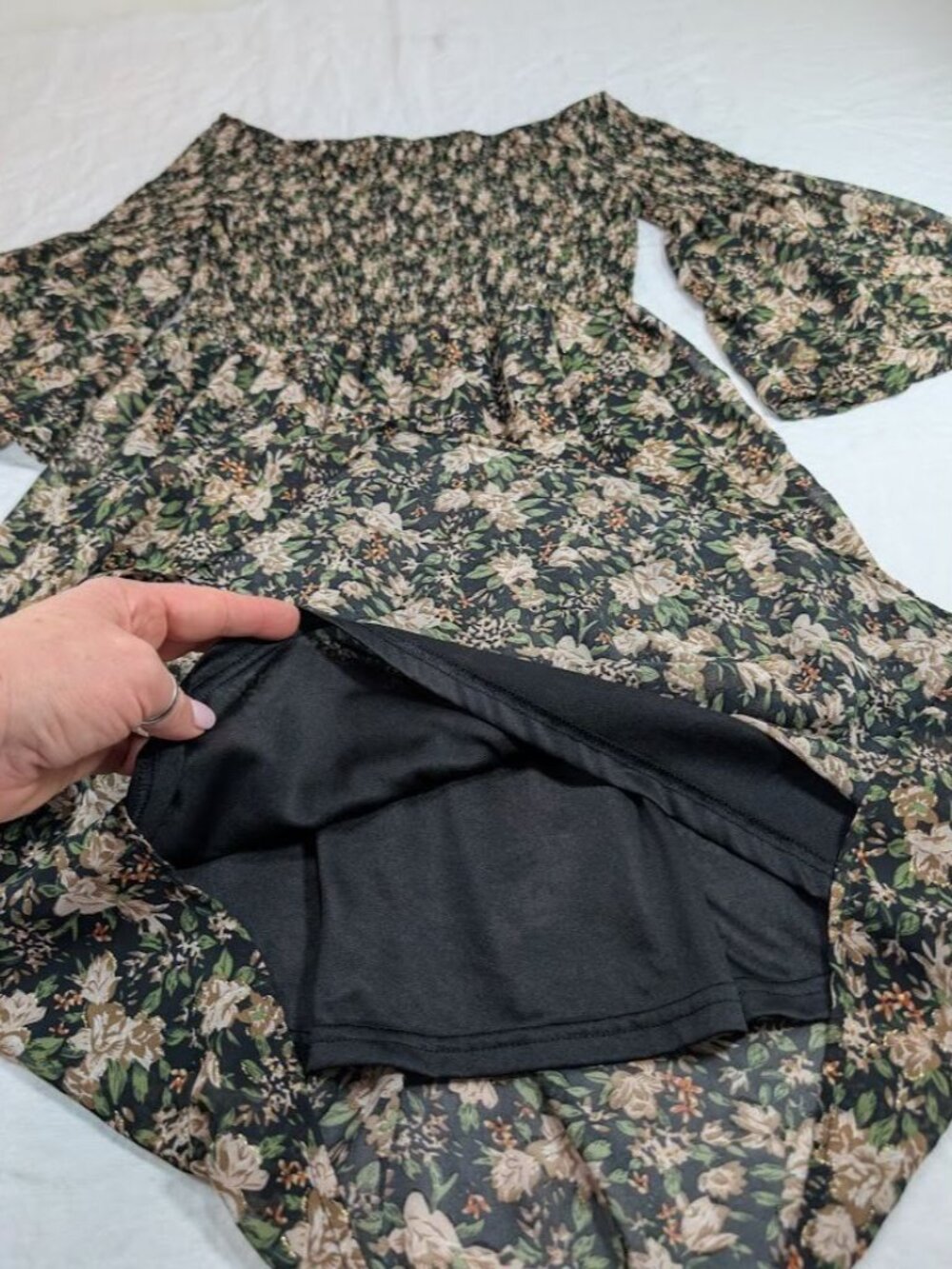 Mafadeny women's size Medium black floral off the shoulder short dress B18 - Picture 4 of 8